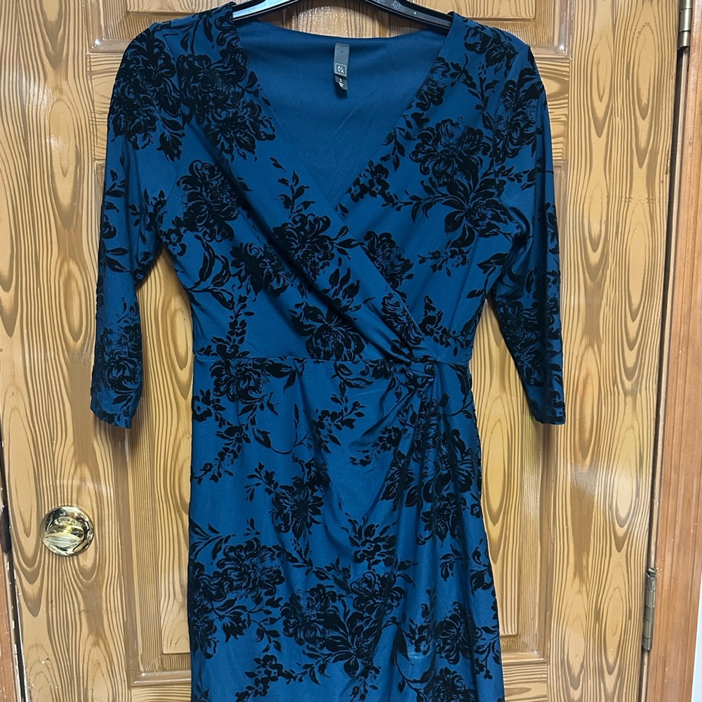 Alya Teal and Black Floral Long Sleeve Dress